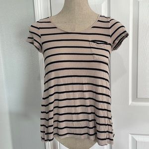 H&M divided striped top tan black short sleeve women’s size 2